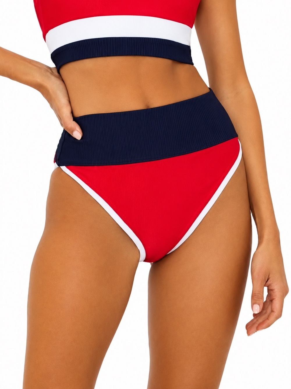 NWT Beach Riot Emmy Ribbed Americana Colorblock High Waist Bikini Bottom XL